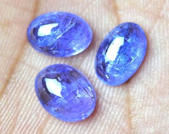 3 Pieces Natural Tanzanite Gemstone Cabochons 6x9mm to 7x9mm Oval Shape Blue Tanzanite Gemstones Cabs Loose Gems Stones Smooth Cab C-14778