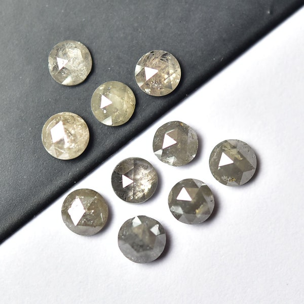 2 piezas de diamantes de talla rosa, talla facetada de 3,5 mm a 3,8 mm, forma redonda, raras, sal y pimienta, piedras de diamante sueltas, piedra preciosa de espalda plana C-21957