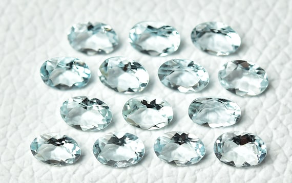 2 Pieces Natural Aquamarine Faceted Cut Loose Gemstones Lot 5x7mm Oval Shape Genuine Aquamarine Cut Stone Semi Precious Gemstone C-15612