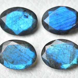 2 Pieces Natural Labradorite Lot Faceted Loose Gemstones 12x16mm Oval Shape Blue Fire Labradorite Gems Cut Stone Semi Precious C-16855