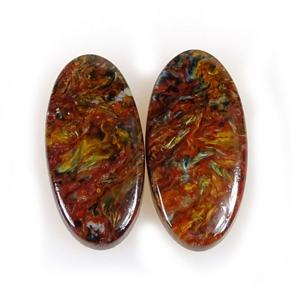 2 Pieces Natural Pietersite Cabochons Lot 11x23mm to 11x24mm Oval Shape Genuine Pietersite Gemstones Loose Stone Smooth Stones Gems C-14723