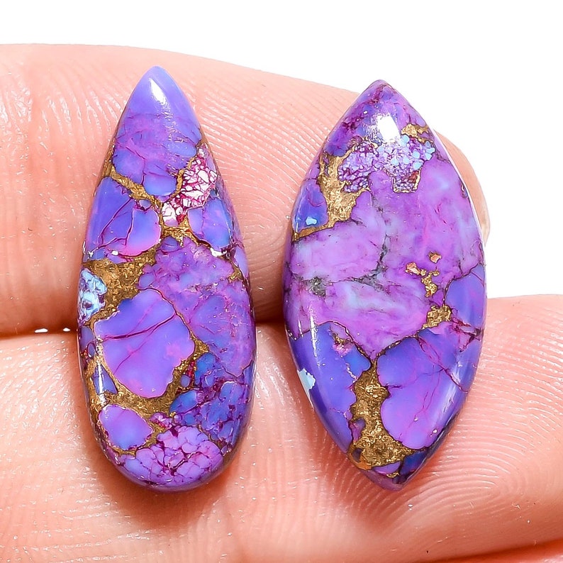 2 Pieces Mojave Copper Turquoise Cabochons Lot 9x23mm to 11x22mm Mix Shape Purple Turquoise Gemstones Smooth Gems Cabs Loose Stones