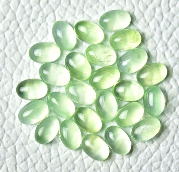 10 Pieces Natural Prehnite Cabochons Lot 4x6mm Oval Shape Cab Rare Prehnite Gemstone Cabs Loose Stones Smooth Gemstones Cabochon C-16087