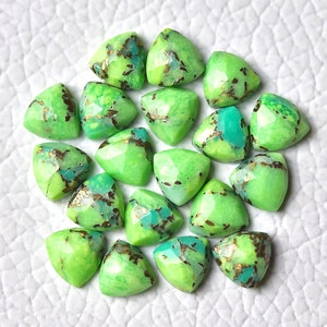 5 Pieces Mojave Copper Turquoise Faceted Loose Stone 4mm 5mm 6mm 7mm Trillion Shape Green Turquoise Gemstones Flat Back Cabs Stones C-17330