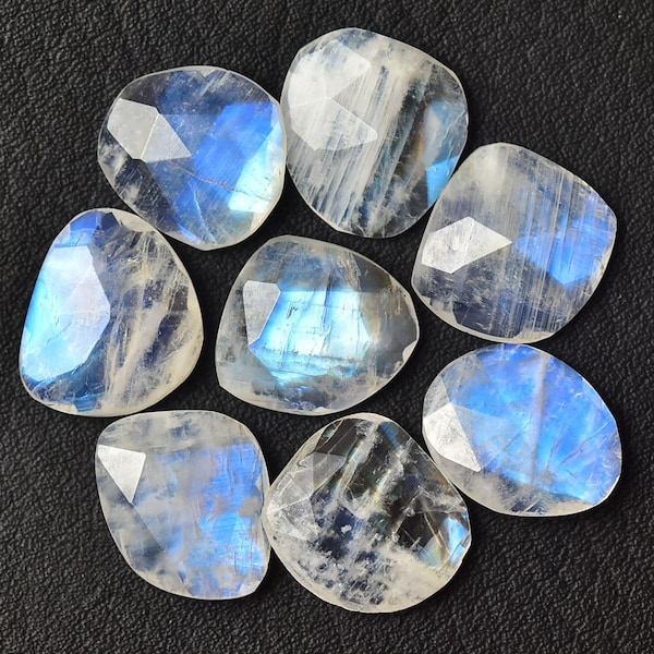 3 Pieces Natural AAA Rainbow Moonstone Faceted Slice 9x11.5mm - 10x11.5mm Rare White Moonstone Flat Back Rose Cut Slices Cabochon C-17018