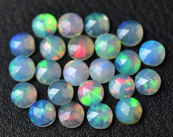 Conjunto de 5 Cabochões de Opala Etíope Natural Lapidada em Rosa, 4 mm e 5 mm, Formato Redondo, Pedras Preciosas de Opala de Fogo, Gemas Soltas Facetadas C-3003