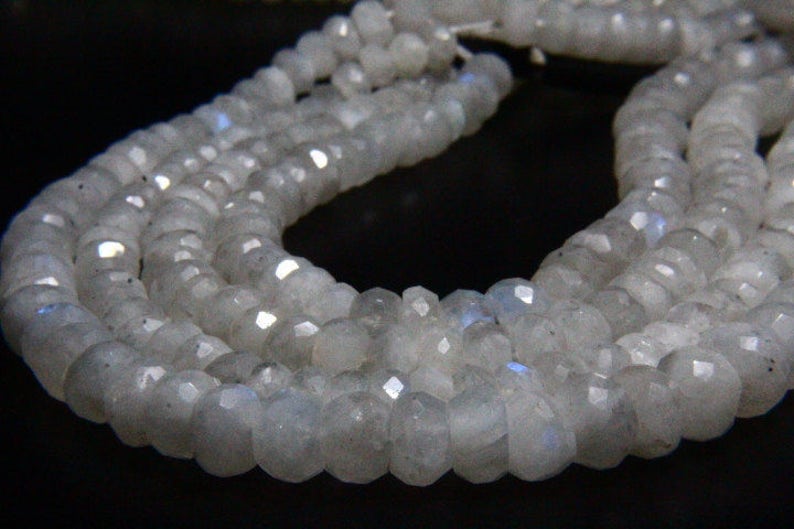 10 Full Strand Natural Rainbow Moonstone Rondelle 7mm to 8mm Rondelles White Moonstone Beads Drilled Gemstone Faceted Gems