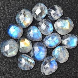 5 Pieces Natural Rainbow Moonstone Lot Faceted Slice 7x8mm to 8x9mm Rare White Moonstone Slice Flat Back Rose Cut Slices Cabochon C-17026 image 2