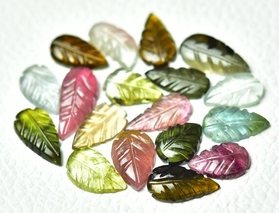 5 Pieces Natural Tourmaline Carved Leaf Shape Gemstones 5.5x9mm to 6.5x12mm Loose Stone Carving Rare Multi Tourmaline Gemstone C-18921
