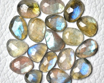 5 Pieces Natural Labradorite Faceted Loose Gemstones Slices 4x5mm 7x8.5mm Odd Shape Labradorite Flat Back Rose Cut Stones Cabochons C-11675