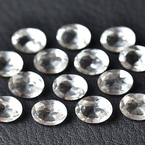 10 Pieces Natural Crystal Faceted Gemstones Lot 6x8mm Oval Shape Faceted Rock Crystal Gemstone Loose Stones Cut Stone Faceted Gems C-3755