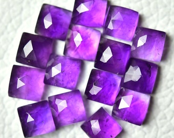5 Pieces African Amethyst Faceted Loose Gemstones 4x4mm 5x5mm 6x6mm Square Shaped Natural Amethyst Cabs Gems Rose Cut Stone Cabochons C-5310