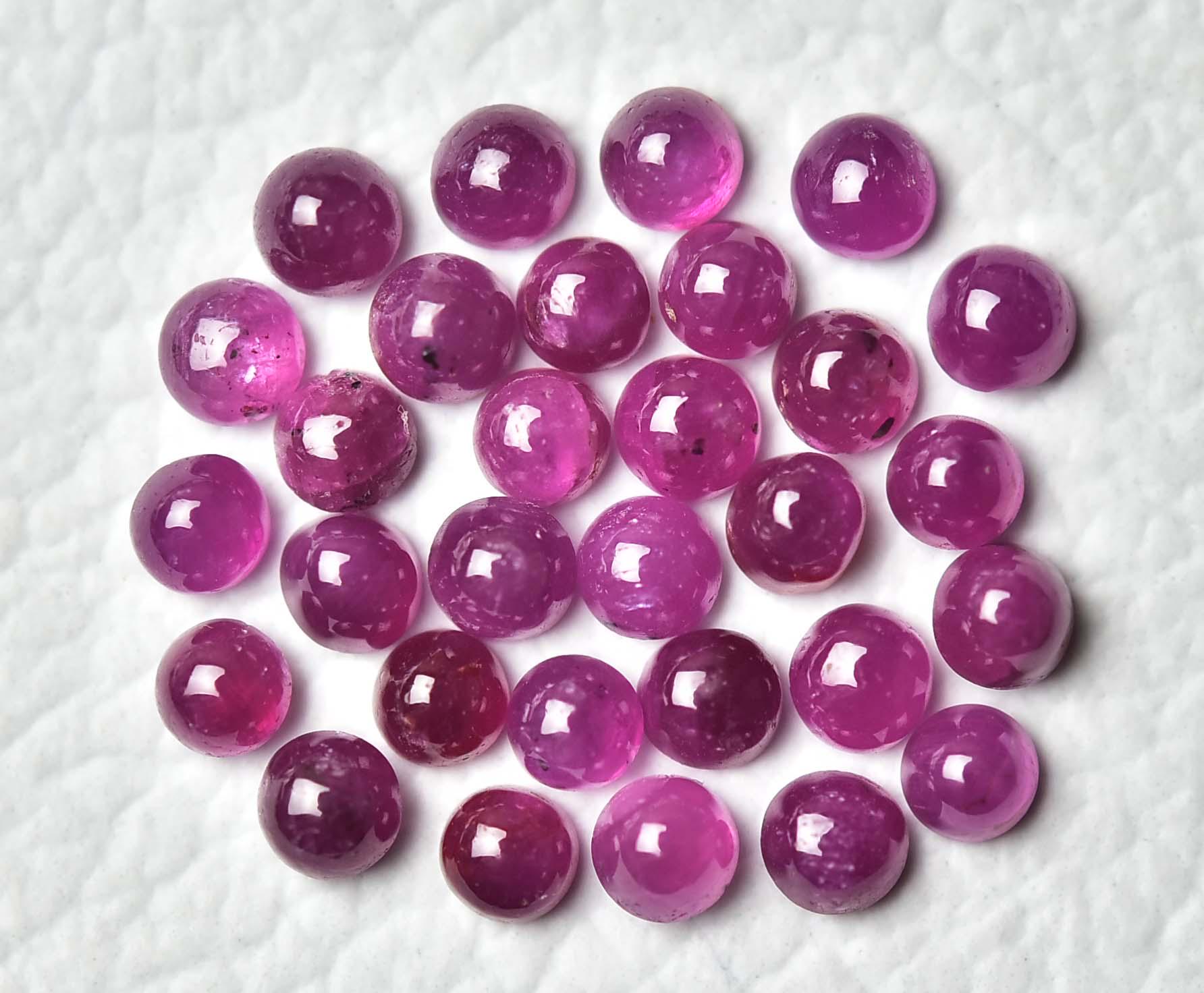 5ピース 天然ルビーカボション 宝石 ロット 2.3 mm 3 mm 3.5 mm 4 mm