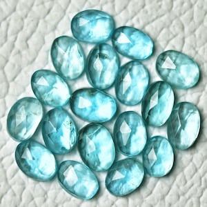 5 Pieces Natural Blue Apatite Slice Rose Cut Gemstones 4x5.5mm to 5x6.4mm Oval Shape Rare Apatite Gemstone Faceted Stone Flat Back C-21235