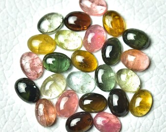5 stuks multi-toermalijn cabochons 5 x 6,8 mm-5 x 7 mm ovale natuurlijke toermalijn edelstenen cabochon losse stenen cabochon veelkleurige cabochons C-19159