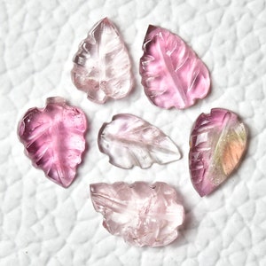 6 Pieces Natural Pink Tourmaline Carved Gemstones 5x8mm to 6x9mm Leaf Shape Loose Stone Carving Rare Tourmaline Carving Gemstone C-10248