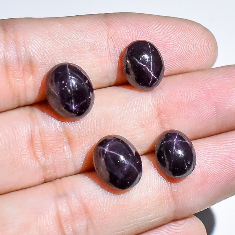 4 Pieces Natural Star Ruby Cabochons Lot 8x10.5mm to 9x12mm Oval Shape Genuine Ruby Gemstone Cab Loose Stones Cabs Smooth Precious Stone