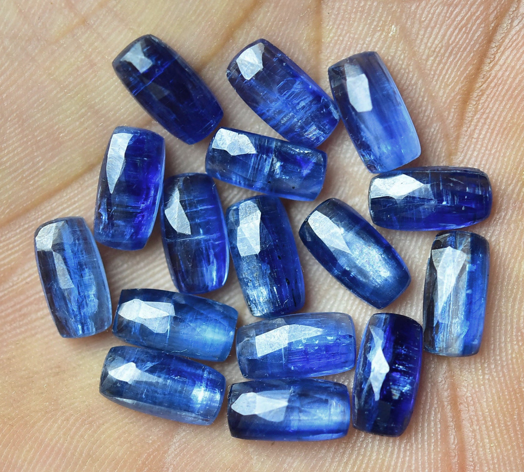 5 Pieces Natural Blue Kyanite Rose Cut Gemstones 4x8mm 5x10mm Rectangle ...