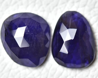 2 Pieces Natural Rose Cut Iolite Faceted Gemstones 11.6x15.4mm 13.3x15mm Odd Shaped Iolite Loose Cabochons Flat Back Slice Gem Stones C-5215