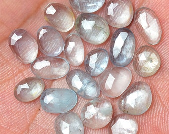 5 Pieces Natural Aquamarine Rose Cut Faceted Loose Gemstones Lot 4.5x6mm - 6x7mm Odd Shape Aquamarine Slice Cut Gem Stone Cabochon C-11959
