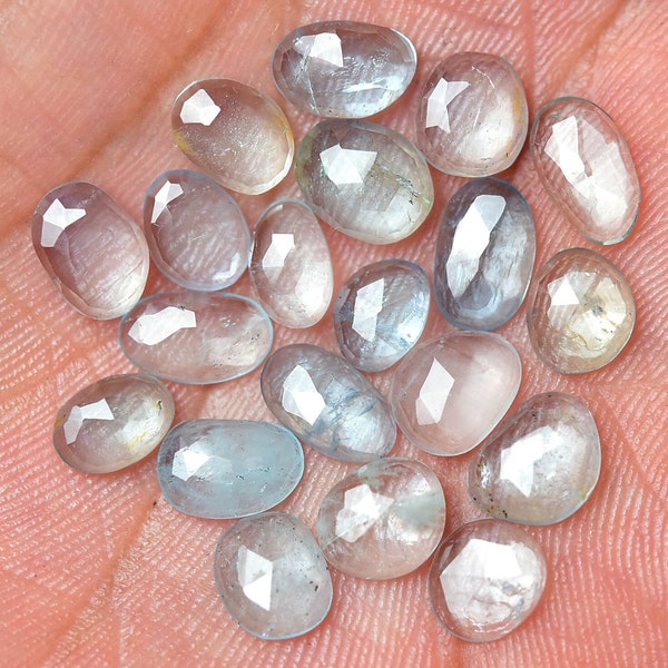 5 Pieces Natural Aquamarine Rose Cut Faceted Loose Gemstones Lot 4.5x6mm - 6x7.5mm Odd Shape Aquamarine Slice Cut Gem Stone Cabochon C-11959