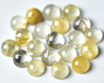 10 Pieces Natural Golden Rutile Cabochons Lot 3mm 4mm 5mm Plain Round Shape Genuine Rutile Gemstones Cabs Gems Loose Stones Cabochon C-10141