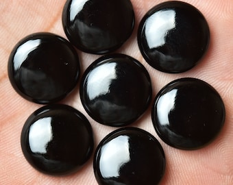 2 peças de cabochões de ônix preto natural, 15 mm, formato redondo, pedras preciosas lisas e soltas (C-21077)
