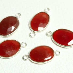 2 Pcs Red Onyx Connector Silver Plated Connectors 11x14mm - 11.5x14mm Oval Connector Gemstone Bezel Connector Double Bail Connectors C-21571