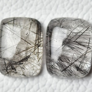 2 Pieces Natural Black Rutile Cabochons Lot 13x17mm to 13.5x17.5mm Cushion Shape Rutile Gemstones Cabs Loose Stones Smooth Cabochon C-5430