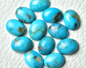 5 Pieces Natural Sleeping Beauty Turquoise Cabochons Lot 6x8mm Oval Shape Blue Arizona Turquoise Gemstones Smooth Loose Gems Cabs C-4842