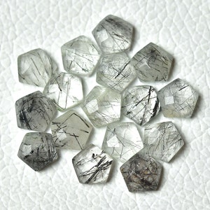 5 Pieces Natural Black Rutile Faceted Loose Gemstones Lot 8x8mm Pentagon Shape Rare Black Rutile Cut Stone Flat Back Gemstone C-15708