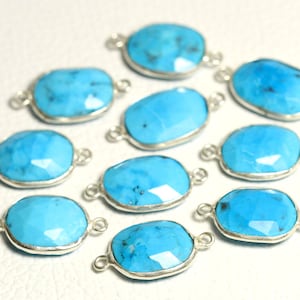 2 Pcs Turquoise Connector Silver Plated Connectors 10.5x12mm - 11x12.5mm Free Form Gemstone Bezel Connector Double Bail Connector C-21646