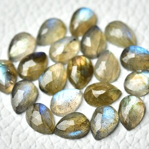 5 Pieces Natural Labradorite Faceted Gemstones Lot 4x6mm 5x7mm 6x8mm Pear Shape Rose Cut Loose Labradorite Cab Gems Stones Cabochons C-10107
