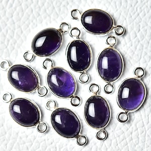 2 st ametistkontakter försilvrade kontakter 8x9,5 mm - 8 x 10 mm ovala ädelstenskontakter ramkontakter med dubbla hylsor C-21592