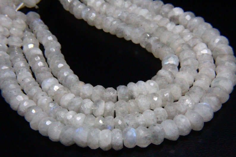 10 Full Strand Natural Rainbow Moonstone Rondelle 7mm to 8mm Rondelles White Moonstone Beads Drilled Gemstone Faceted Gems