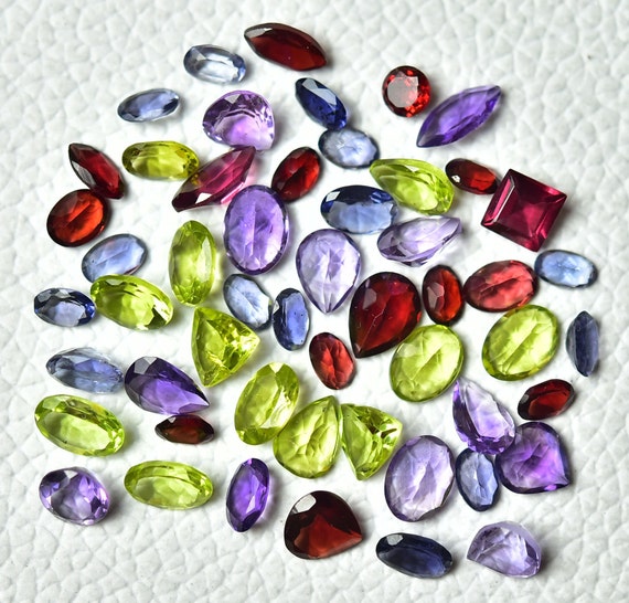 Natural Amethyst Loose Gemstone Lot – Mixed Faceted Cuts (Pears, Round, Oval) – DIY Jewelry Supplies