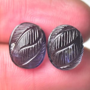 2 Pieces Natural Iolite Carved Cabochons 8.8x11mm to 9x11.5mm Oval Genuine Iolite Carving Gemstone Cabs Loose Stones Semi Precious C-21003