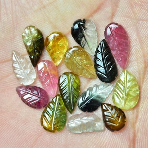 5 Pieces Natural Tourmaline Carved Leaf Shape Gemstones 5.5x9mm to 6.5x12mm Loose Stone Carving Rare Multi Tourmaline Gemstone C-18921 image 5