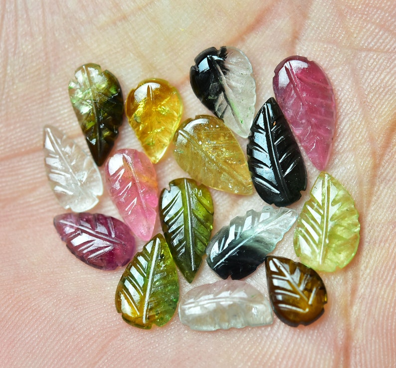 5 Pieces Natural Tourmaline Carved Leaf Shape Gemstones 5.5x9mm to 6.5x12mm Loose Stone Carving Rare Multi Tourmaline Gemstone C-18921 image 5