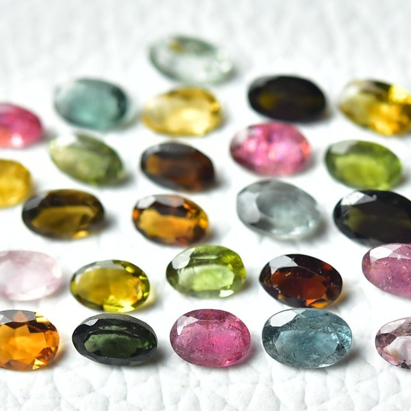 10 Pieces Faceted Multi Tourmaline Lot Oval Shape Natural Tourmaline Gemstone Faceted Stones Cutting Gemstones Loose Cut Gem Stone C-21792