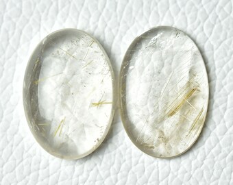 2 Pieces Natural Golden Rutile Cabochons Lot 16x21mm Oval Shape Genuine Rutile Gemstones Cabs Loose Stones Gems Smooth Cabochons C-9178