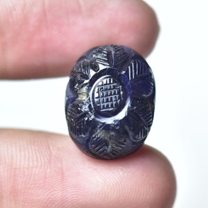 1 Piece Natural Iolite Carved Cabochons Lot 13.5x17mm Oval Genuine Iolite Carving Gemstone Cabs Loose Stones Semi Precious C-20981