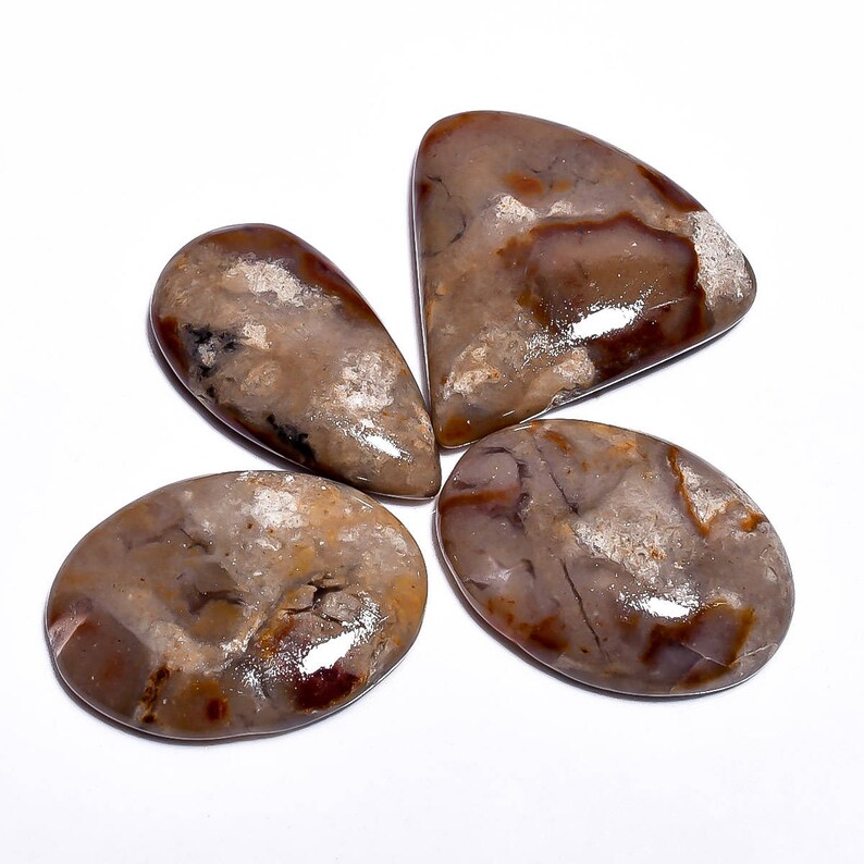 4 Pieces Lot Rock Calcy Cabochons Lot 18x33mm to 33x34mm Mix Shape Natural Rock Chalcedony Gemstones Cabs Smooth Gems Loose Stone 6346