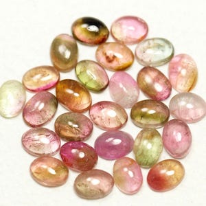 5 Pcs Watermelon Tourmaline Cabochons Lot 4x6mm 5x6.5mm Oval Shape Natural Bi Tourmaline Stones Cabs Loose Smooth Gemstones Cabochon C-19146