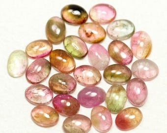 5 Pcs Watermelon Tourmaline Cabochons Lot 4x6mm 5x6.5mm Oval Shape Natural Bi Tourmaline Stones Cabs Loose Smooth Gemstones Cabochon C-19146