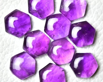 2 Pieces Natural Amethyst Gemstones Cabochons 10mm 12mm Hexagon Shape Genuine Amethyst Gemstone Smooth Cabochon Loose Gem Stones Cab C-21419