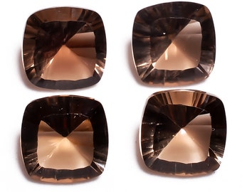 4 Pieces Lot Smoky Concave Cut Stones 10mm Cushion Shape Natural Smoky Loose Gemstones Faceted Loose Stones Gems Cabs C-4060