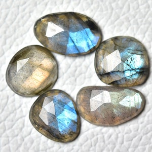 3 Pieces Natural Labradorite Faceted Rose Cut Gemstones Slice Lot 10x12mm - 11x14.5mm Odd Shape Labradorite Flat Back Loose Cabochon C-11678