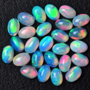 10 Pieces Natural Ethiopian Opal Cabochons Lot 4x6mm Oval Shape Genuine Welo Opal Gemstones Plain Cabochon Loose Smooth Stones Cabs C-4156