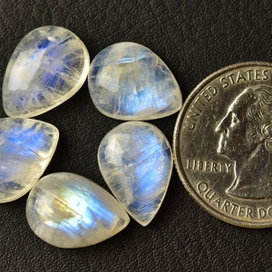 3 Pieces Natural Rainbow Moonstone Cabochons Lot 10x13mm - 11x14.5mm Pear Shape White Moonstone Gemstone Loose Gems Stone Smooth Cabs C-1740